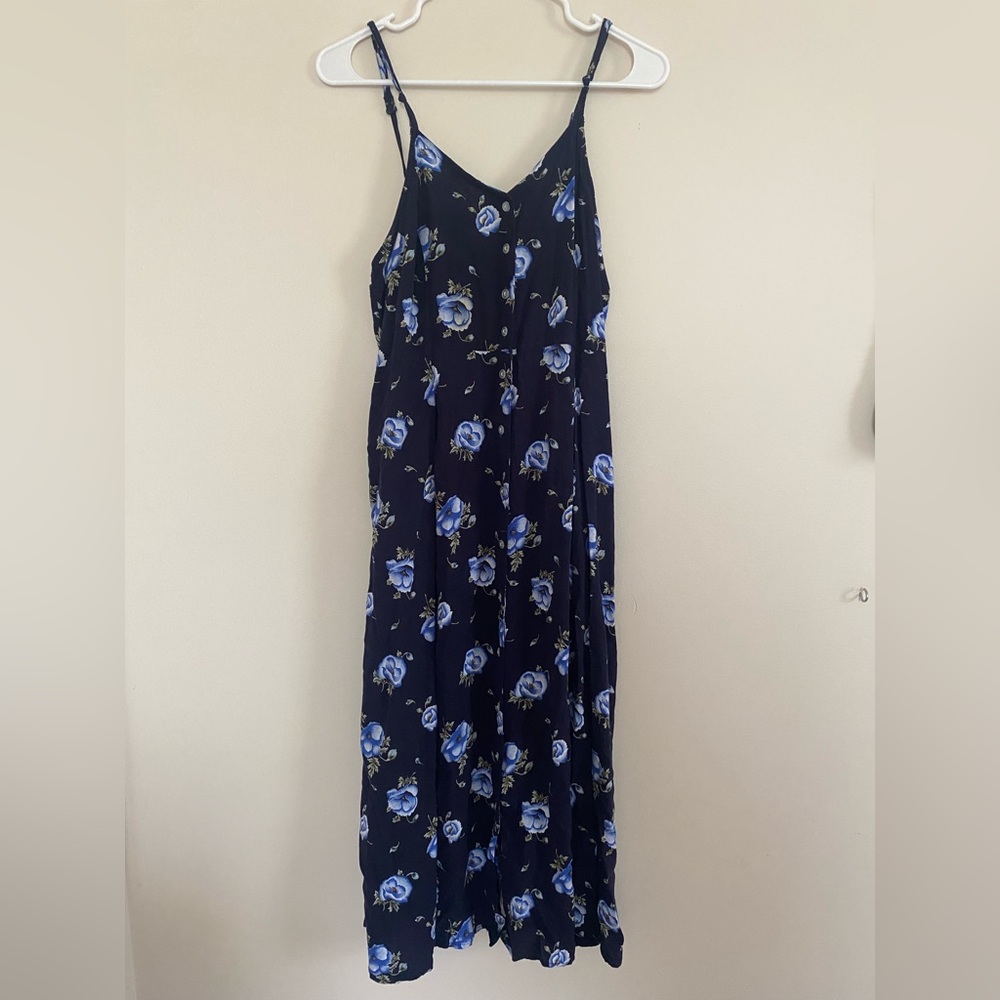 Cristin Stevens 80s/90s Vintage Navy Floral Dress size Large